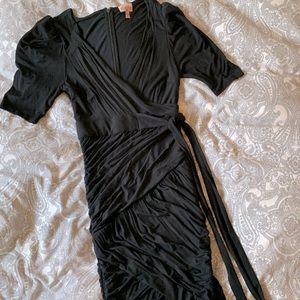 Plenty by Tracy Reese black puff-sleeve shirred sheath dress